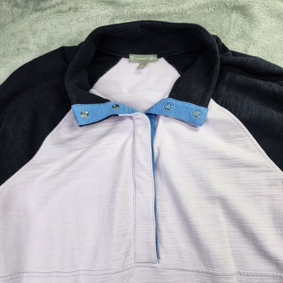 T by Talbots Top Women L Pink Blue Pullover Mock Neck Snaps UPF 50 Hiking - Picture 6 of 12